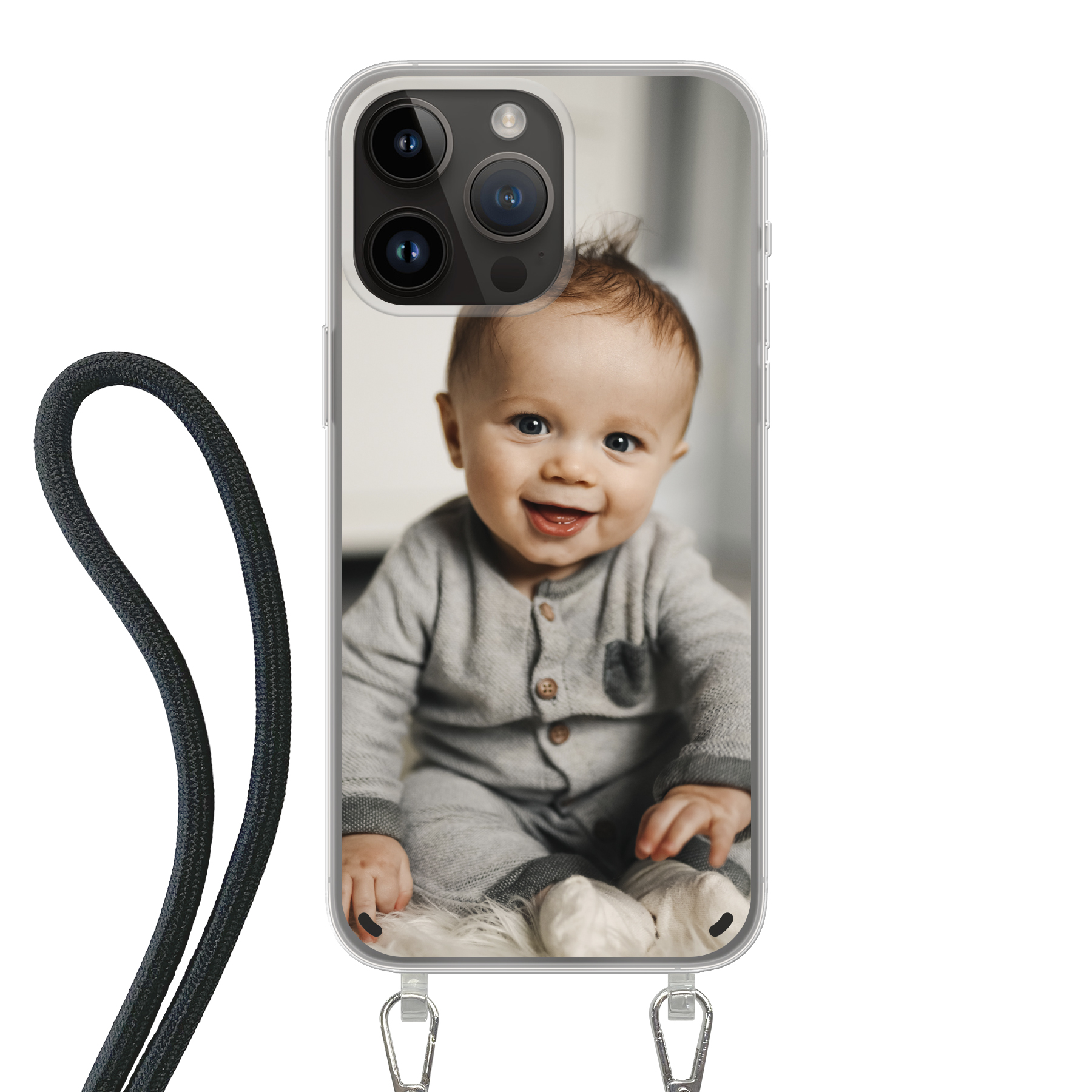 Apple iPhone 14 Pro Max Crossbody case (back printed, transparent)