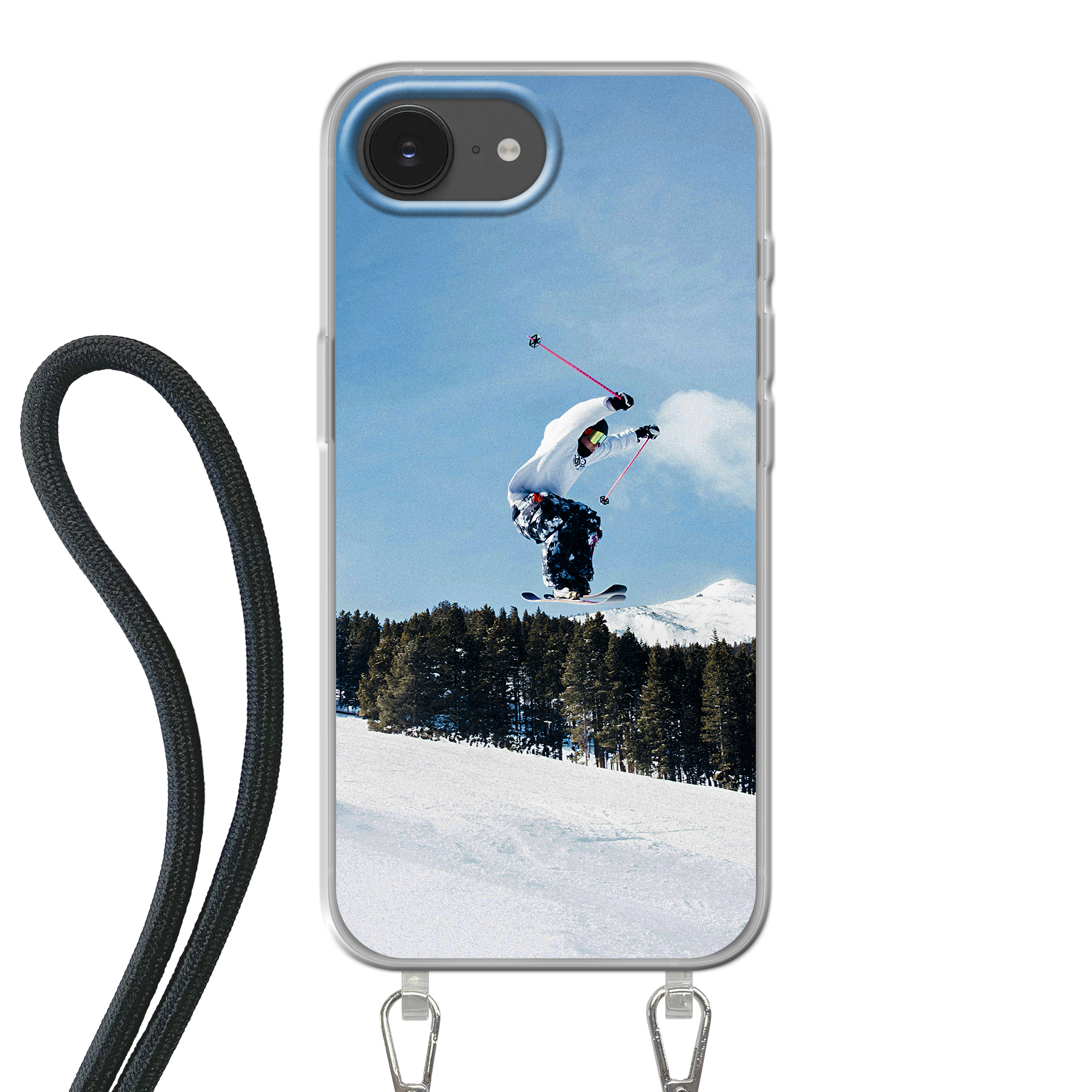 Apple iPhone 16e Crossbody case (back printed, transparent)